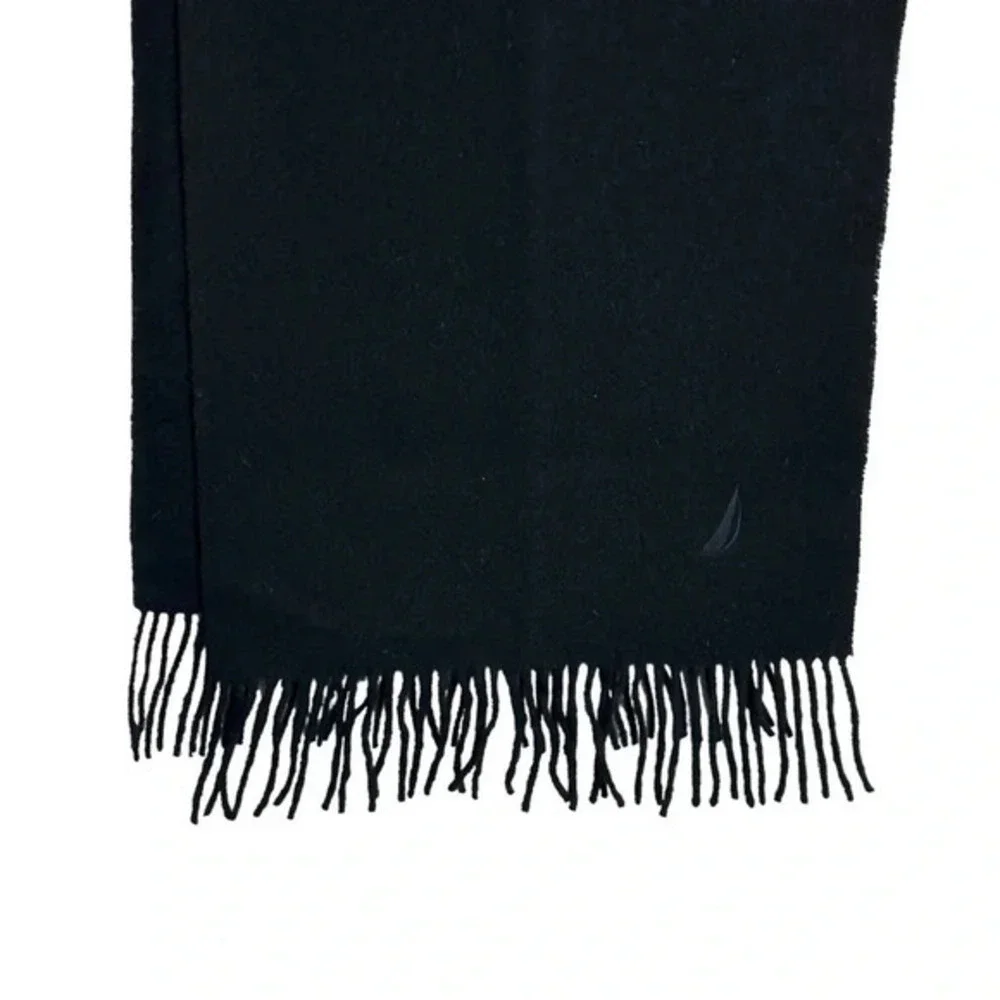 Nautica‎ mens 100% lambswool black scarf with fringe